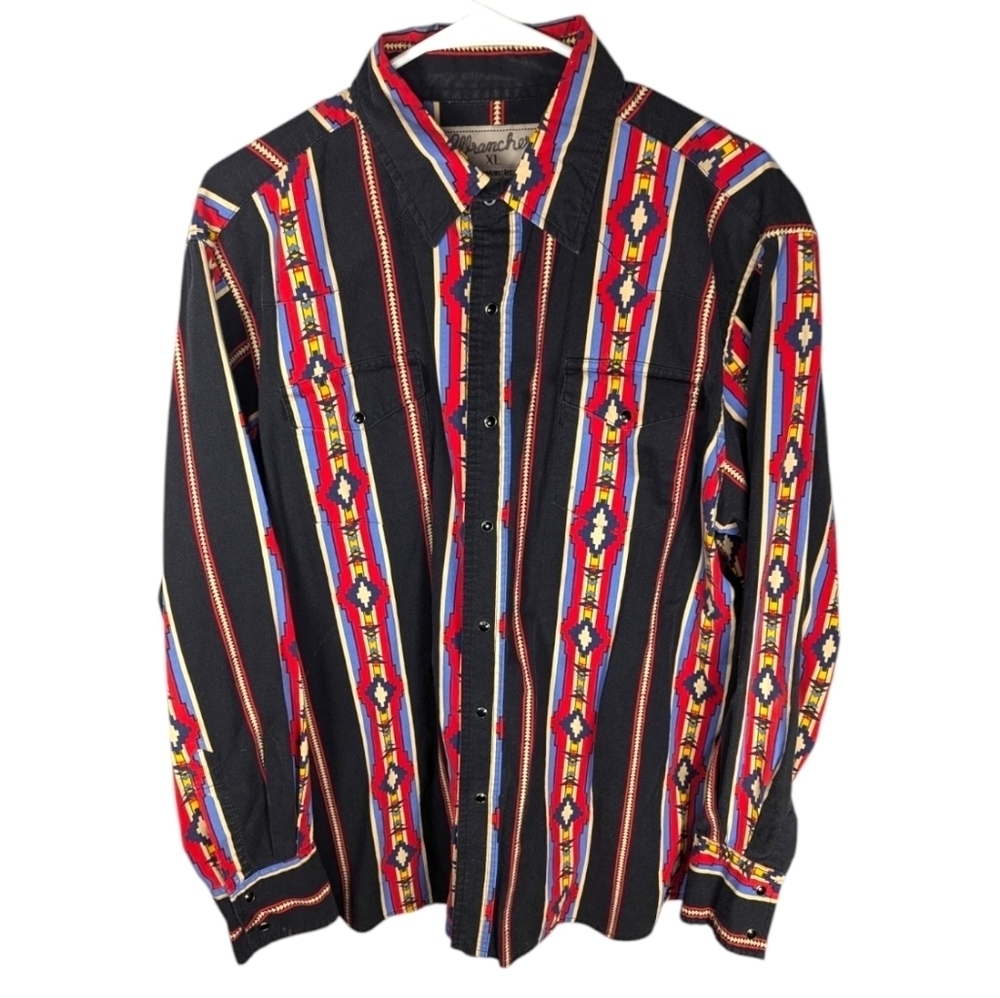 Vintage Wrancher by Wrangler Western cowboy Aztec striped button down shirt XL